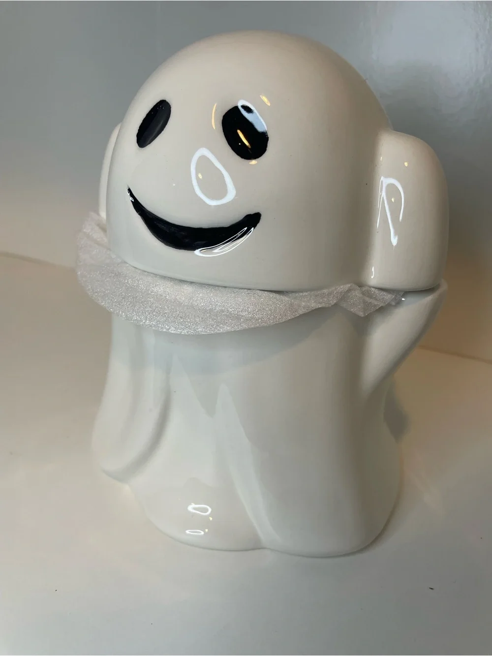 🍪 White Ceramic Ghost Cookie Jar - Smiling Ghost Halloween Decor